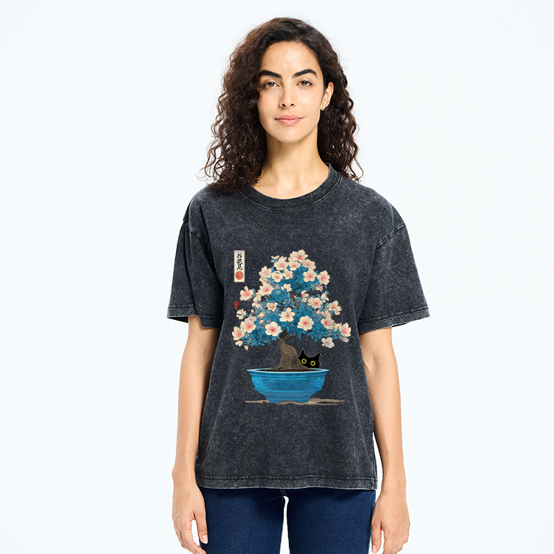 Unisex Japanese Bonsai Art Washed T-Shirt