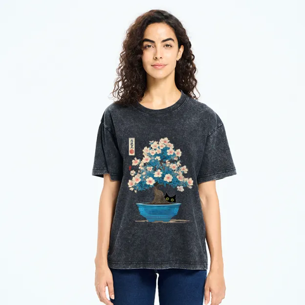 Unisex Japanese Bonsai Art Washed T-Shirt