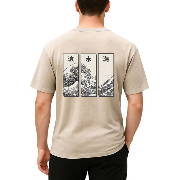 Japanese Art Wave Back Washed T-Shirt