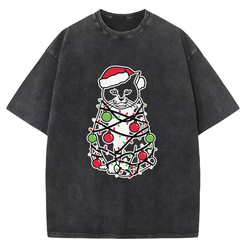 Meowy Christmas Washed T-Shirt