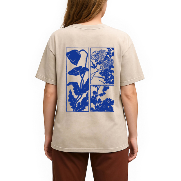 Woodcut Flowers Back Washed T-Shirt