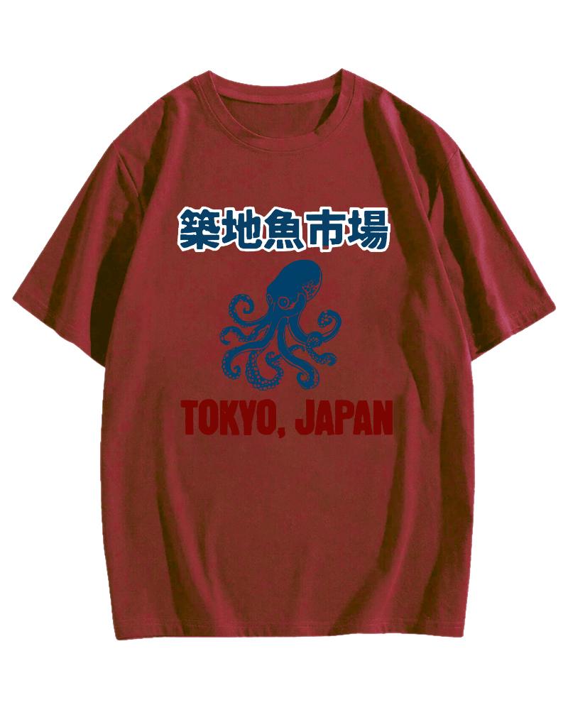 Tsukiji Fish Market Octopus Cotton casual T-shirt