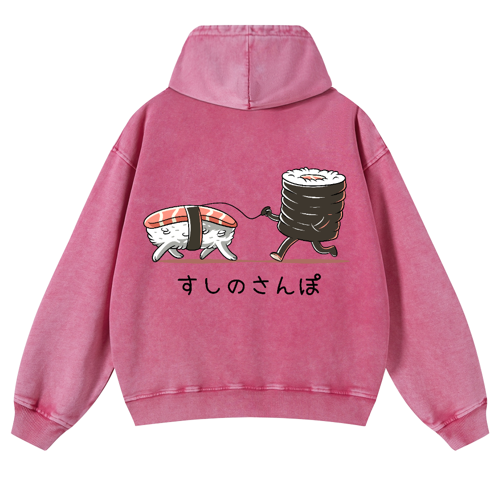Sushi Vintage Washed Cotton Back Art Hoodie