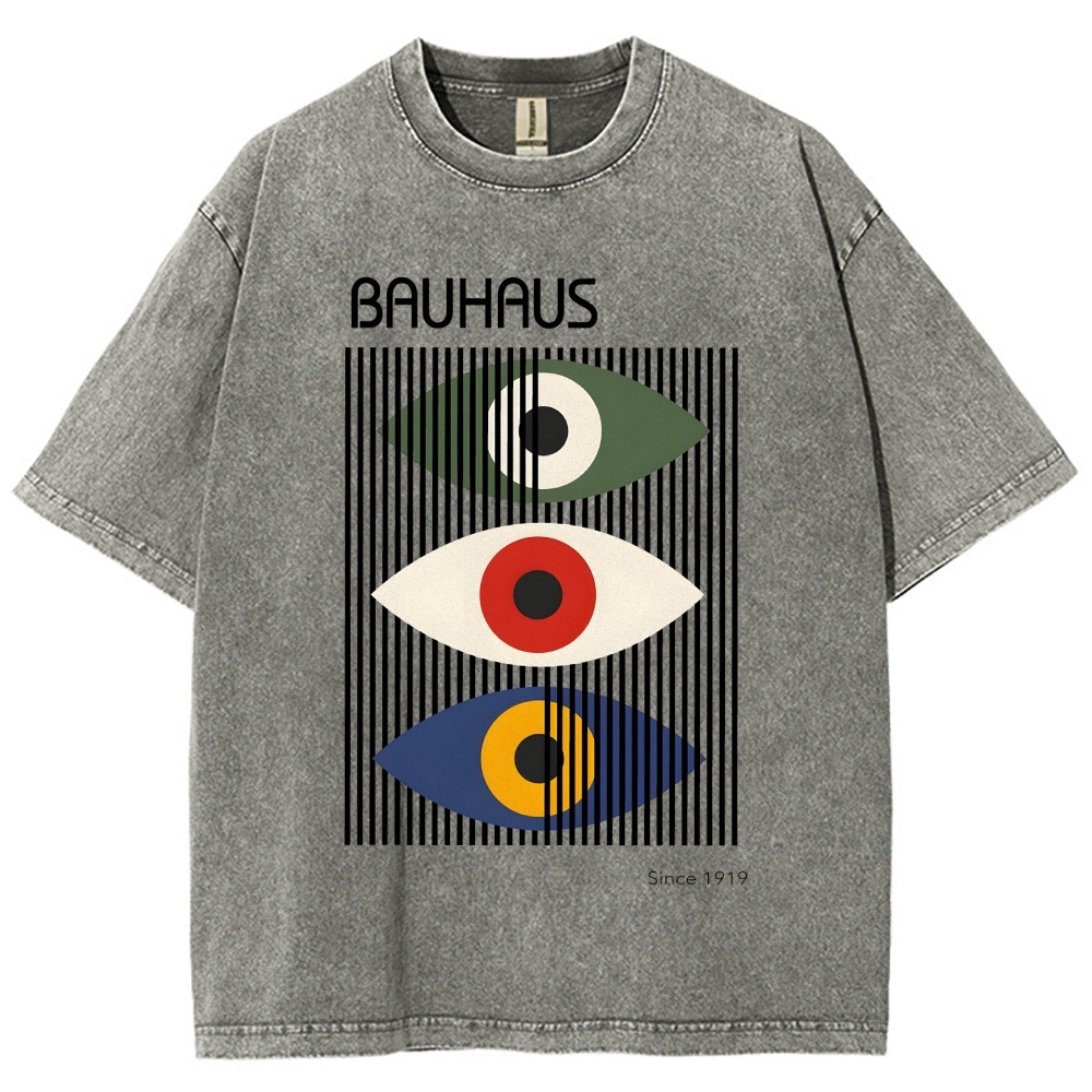 Unisex Bauhaus Art Eye Printed Washed T-shirt