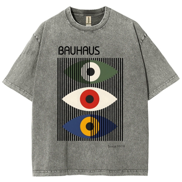 Unisex Bauhaus Art Eye Printed Washed T-shirt