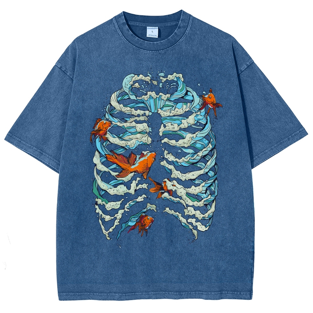 Fish & Wave Bone Art Vintage Cozy T Shirt