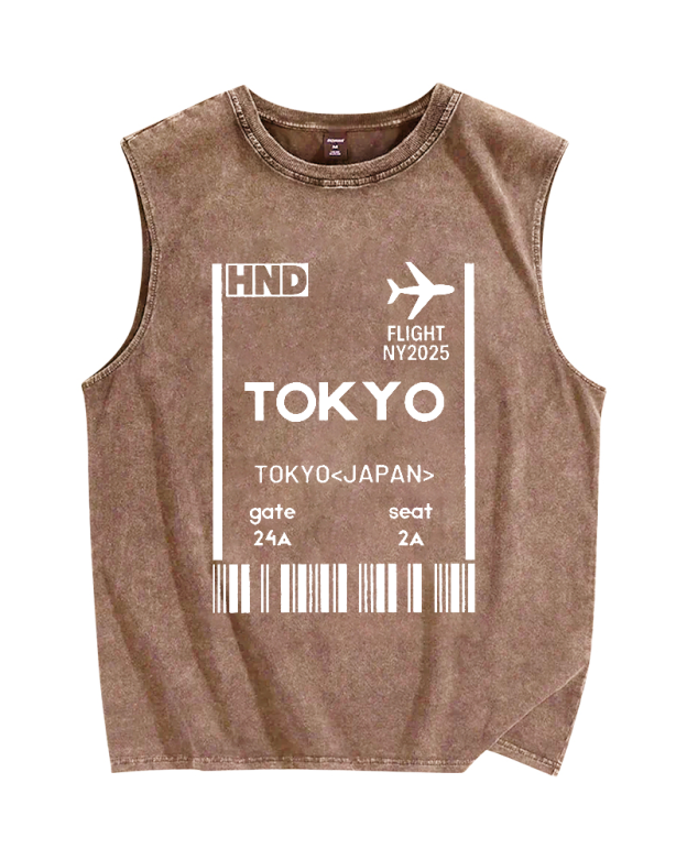 Tokyo Boarding Card Vintage Distressed Washed Tank Top