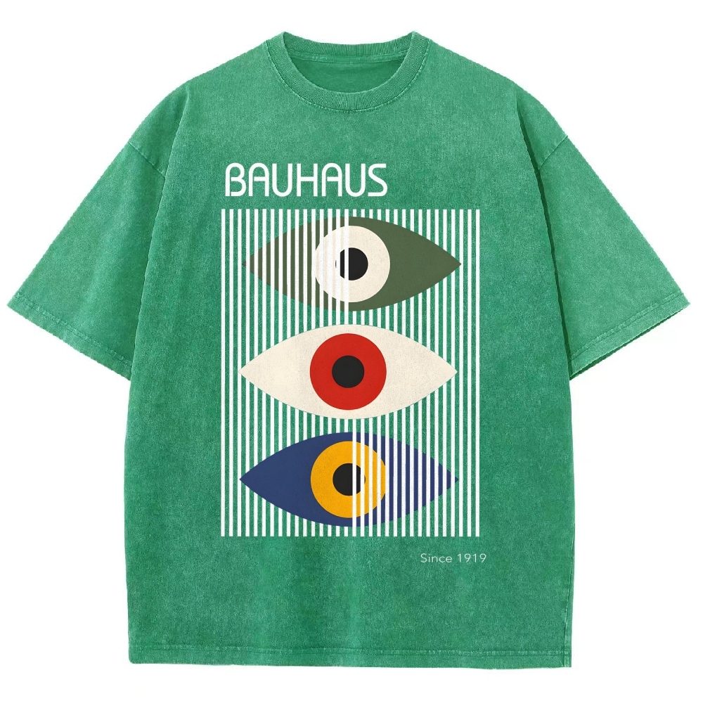 Unisex Bauhaus Art Eye Printed Washed T-shirt