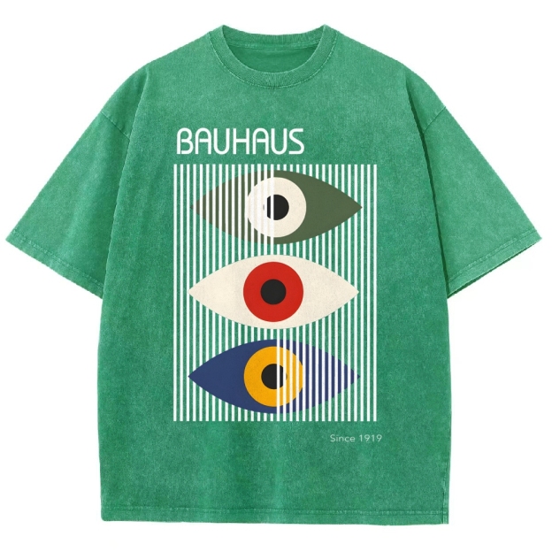 Unisex Bauhaus Art Eye Printed Washed T-shirt