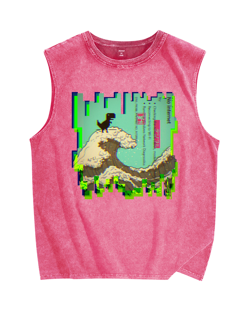 404 Error T-Rex riding the waves Vintage Distressed Washed Tank Top