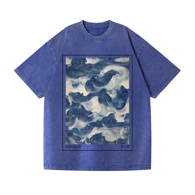 Yasuragi Wave Vintage Wash Japanese Design T-Shirt
