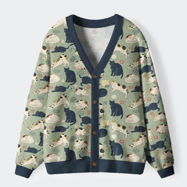 Unisex Playing Cats Ugly Cardigan Sweater