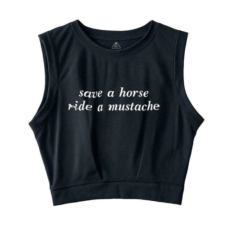  Save A Horse Ride A Mustache Sleeveless Crop Top