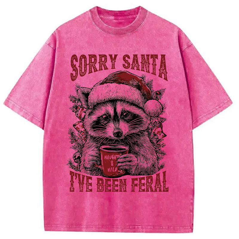 Sorry Santa I've Been Feral Washed T-Shirt