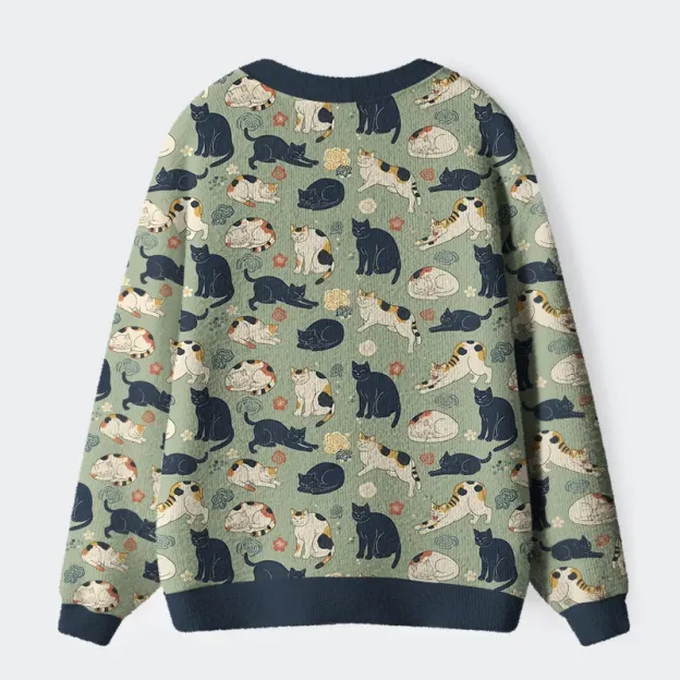 Unisex Playing Cats Ugly Cardigan Sweater