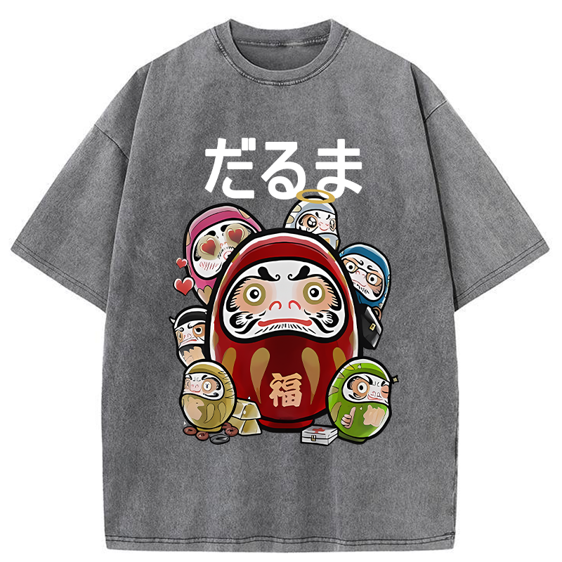 Colorful Daruma Dolls Washed T-Shirt