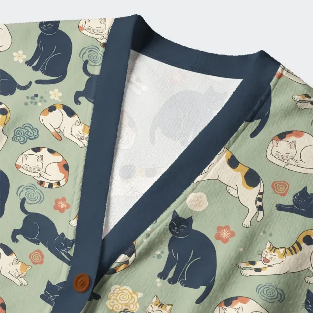 Unisex Playing Cats Ugly Cardigan Sweater