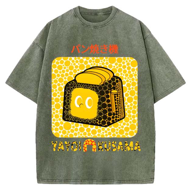 Yayoi Kusama Bread Vintage Design Washed Crew Neck T-Shirt