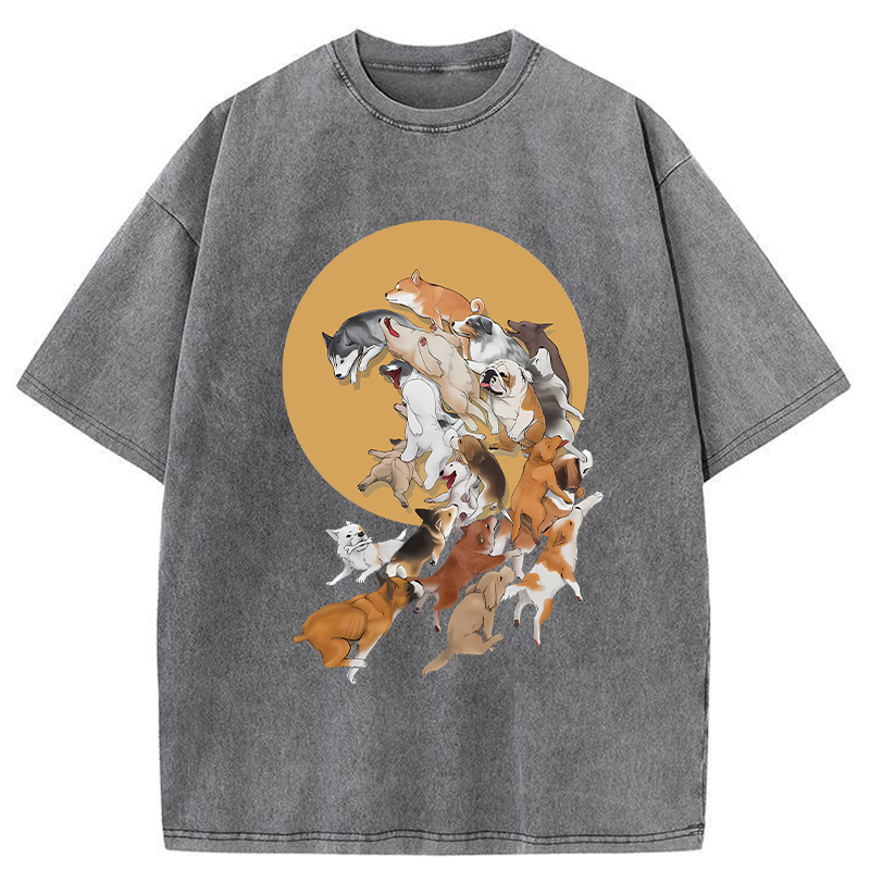 Dogs Under The Moon Washed T-Shirt