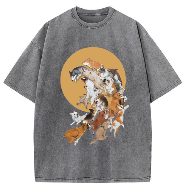 Dogs Under The Moon Washed T-Shirt