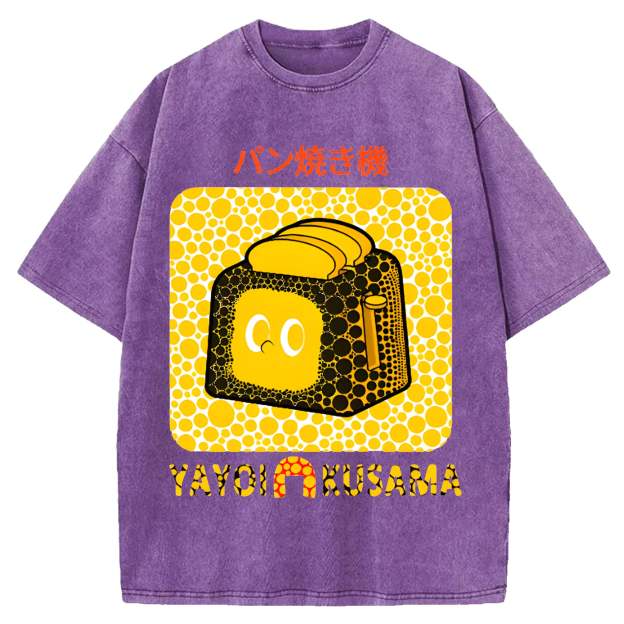 Yayoi Kusama Bread Vintage Design Washed Crew Neck T-Shirt