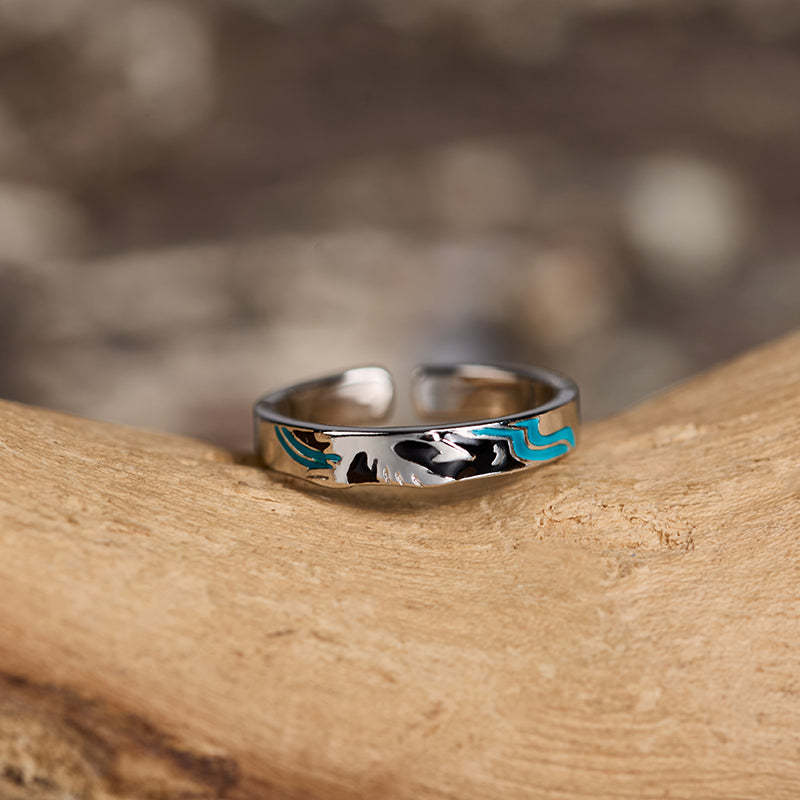 The Great Wave Off Birds Women Couple Ring