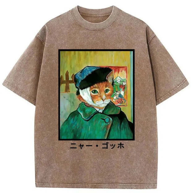 Meow Gogh Washed T-Shirt