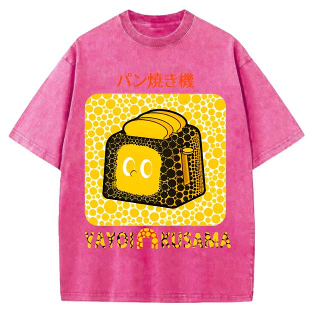 Yayoi Kusama Bread Vintage Design Washed Crew Neck T-Shirt