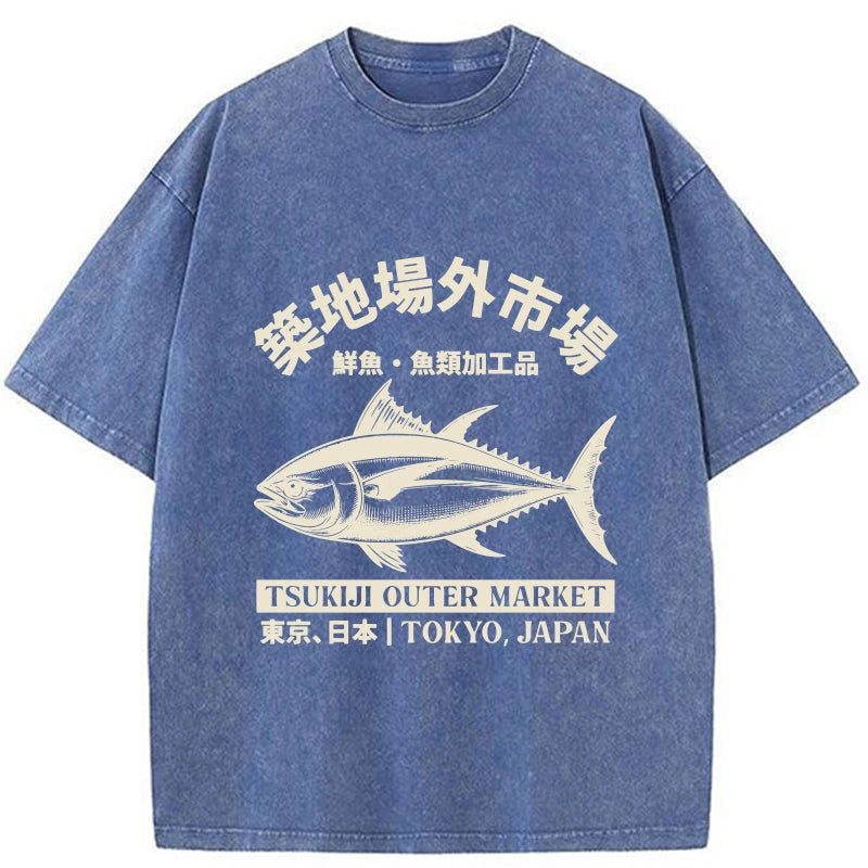 Japan Tsukiji Fish Market Washed T-Shirt