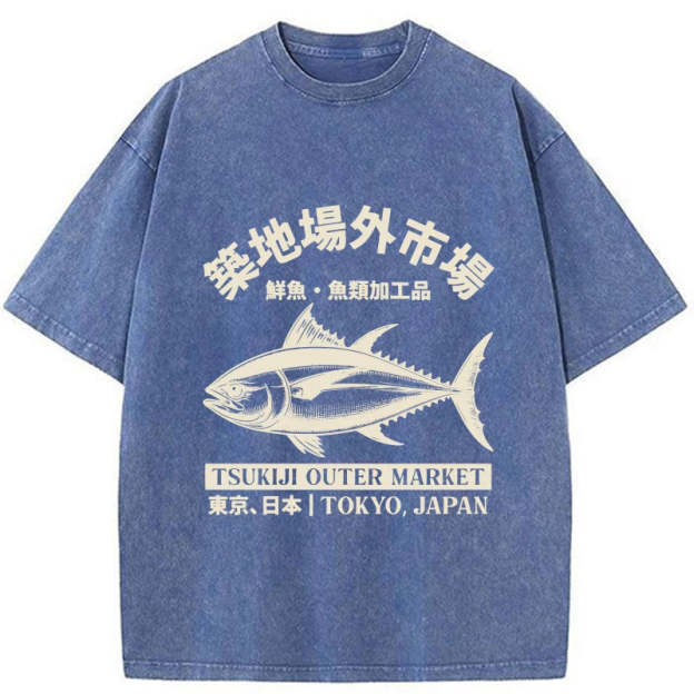 Japan Tsukiji Fish Market Washed T-Shirt
