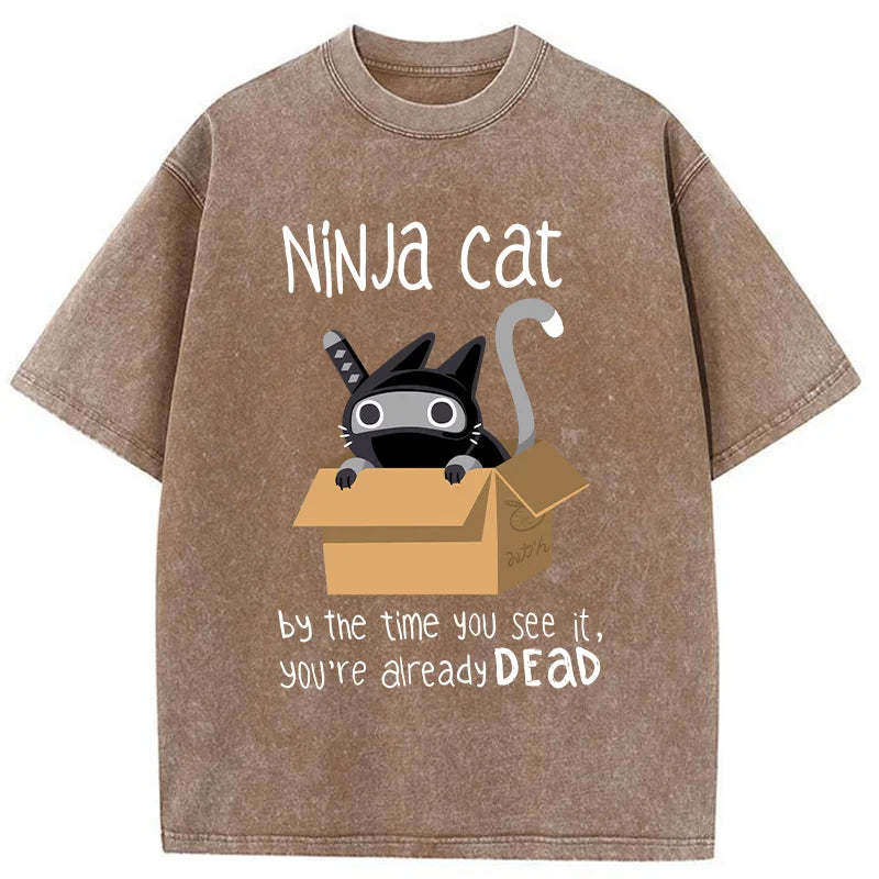 Ninja Cat Japanese Washed T-Shirt
