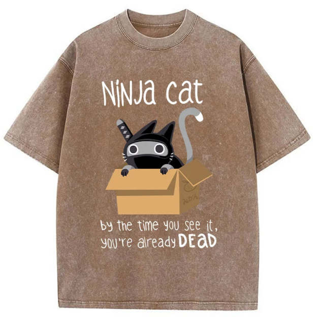 Ninja Cat Japanese Washed T-Shirt