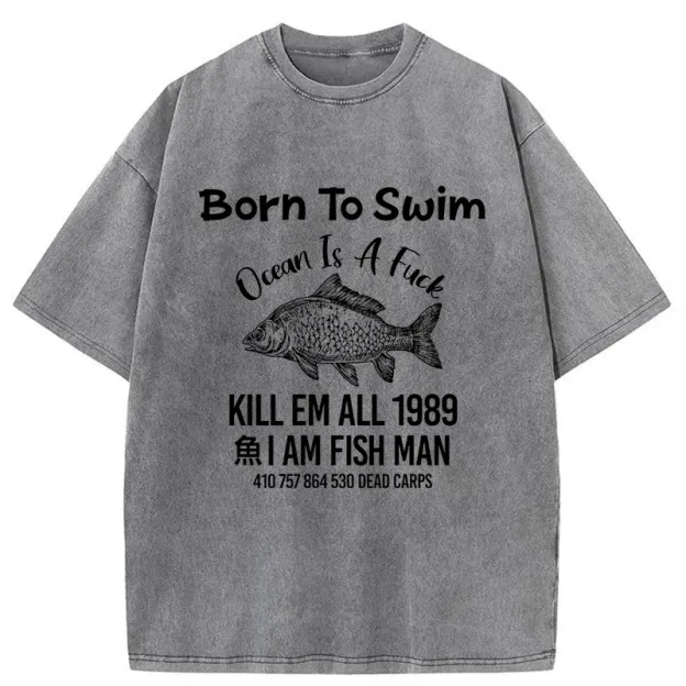 Born To Swim Funny Washed T-Shirt
