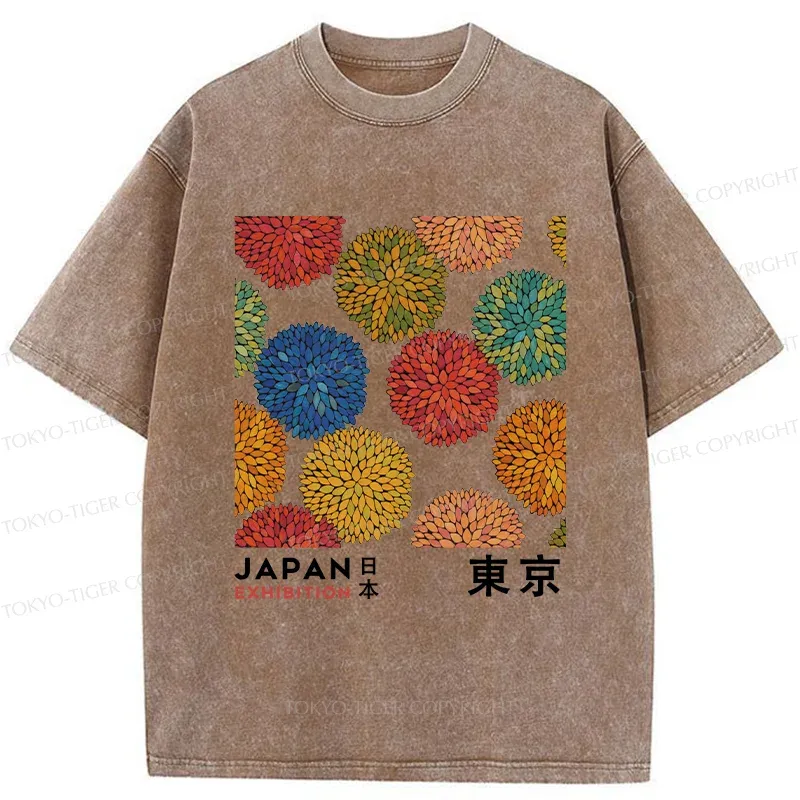 Unisex Japanese Flower Art Washed T-Shirt