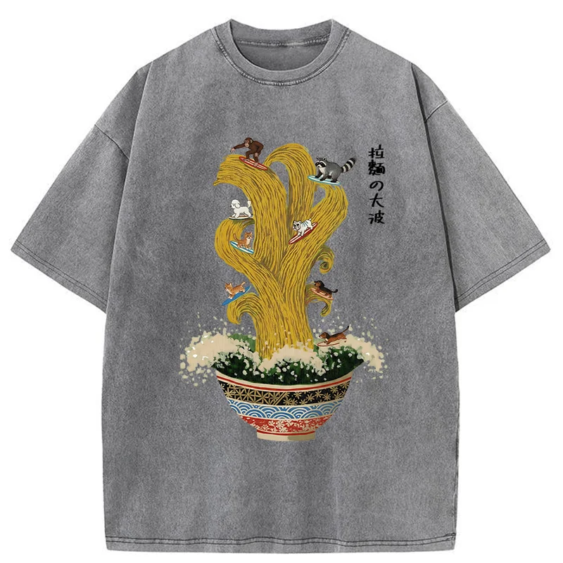 Unisex Ramen Surfing Washed T-Shirt