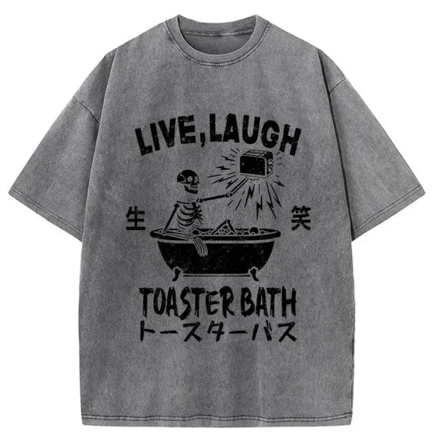  Funny Electric Shock Skeleton Washed T-Shirt