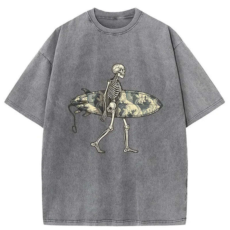 Skeleton Ready To Go Surfing Washed T-Shirt
