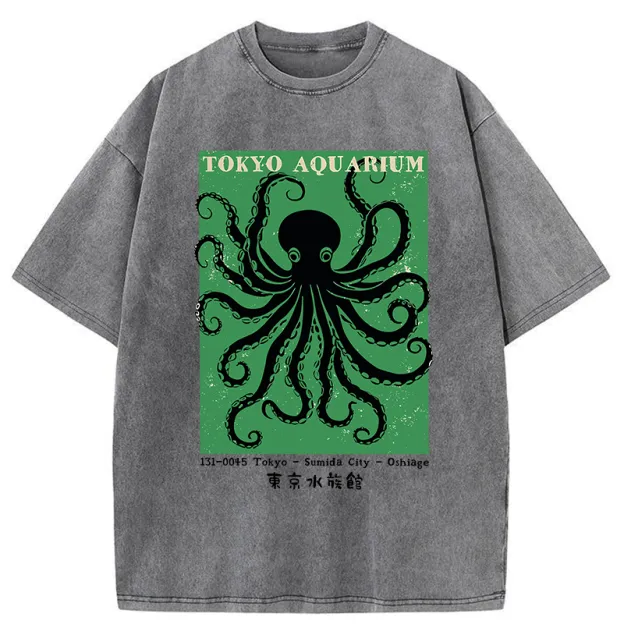 Unisex Tokyo Japanese Aquarium Washed T-Shirt
