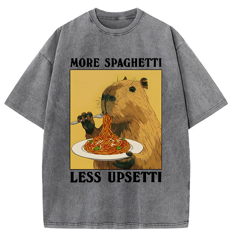Unisex Capybara Eating Pasta Washed T-Shirt