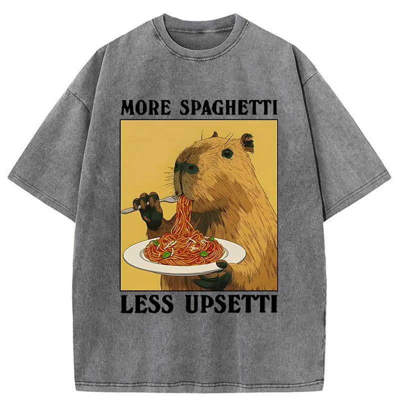 Unisex Capybara Eating Pasta Washed T-Shirt