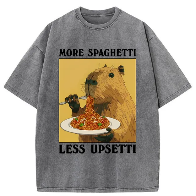 Unisex Capybara Eating Pasta Washed T-Shirt