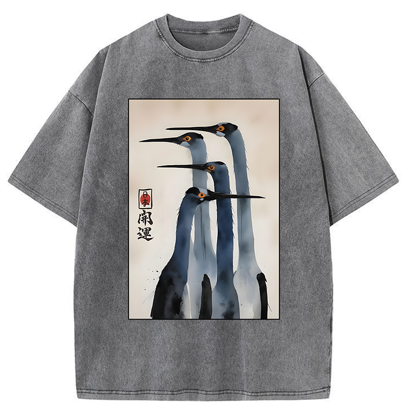 Unisex Retro Sandhill Crane Washed T-Shirt