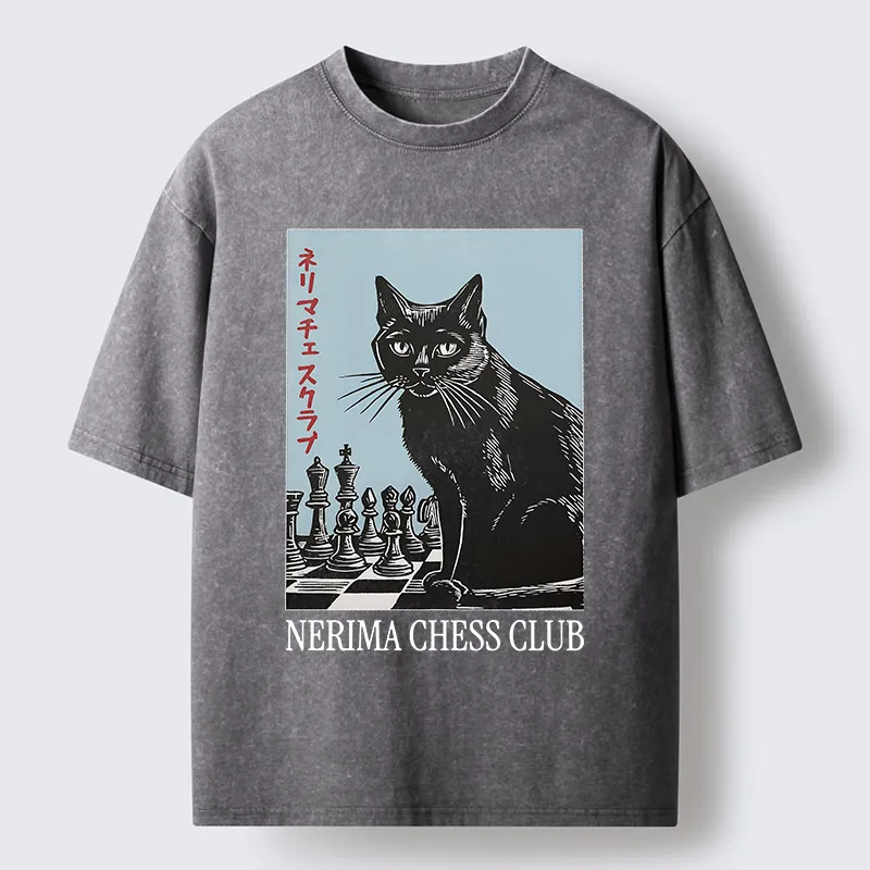 Unisex Chess And Cat Washed T-Shirt