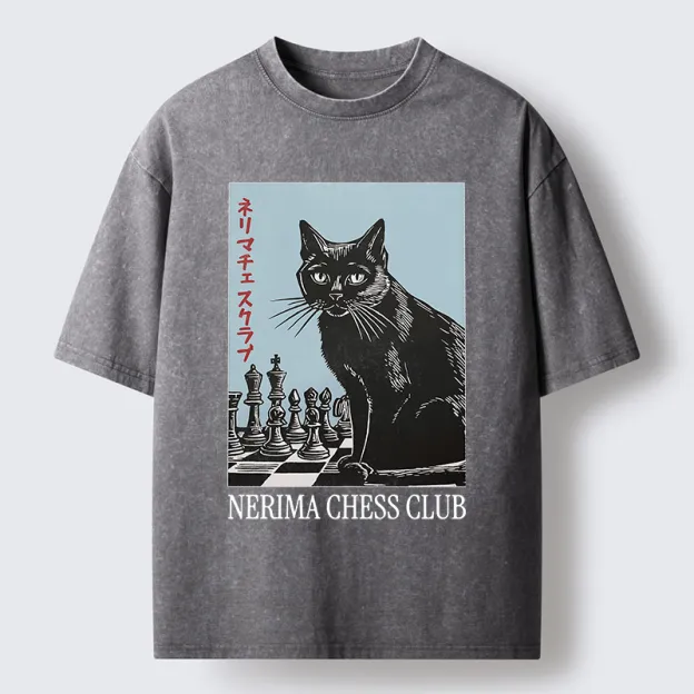 Unisex Chess And Cat Washed T-Shirt