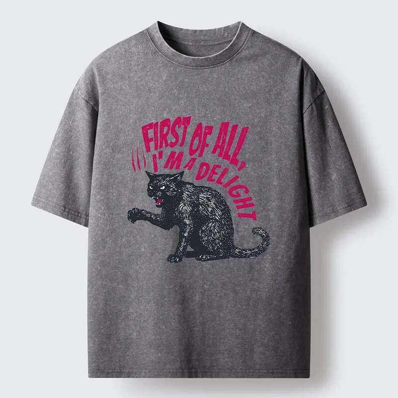 Unisex Fierce Black Cat Washed T-Shirt