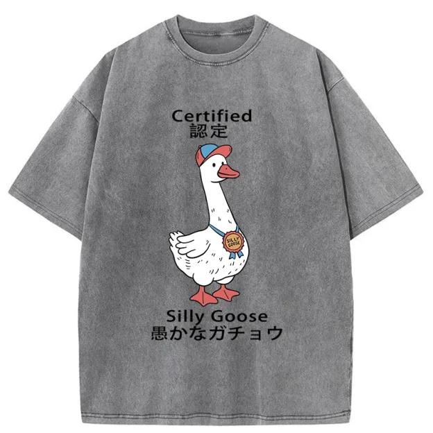 Tokyo-Tiger Certified Funny Silly Goose  Washed T-Shirt