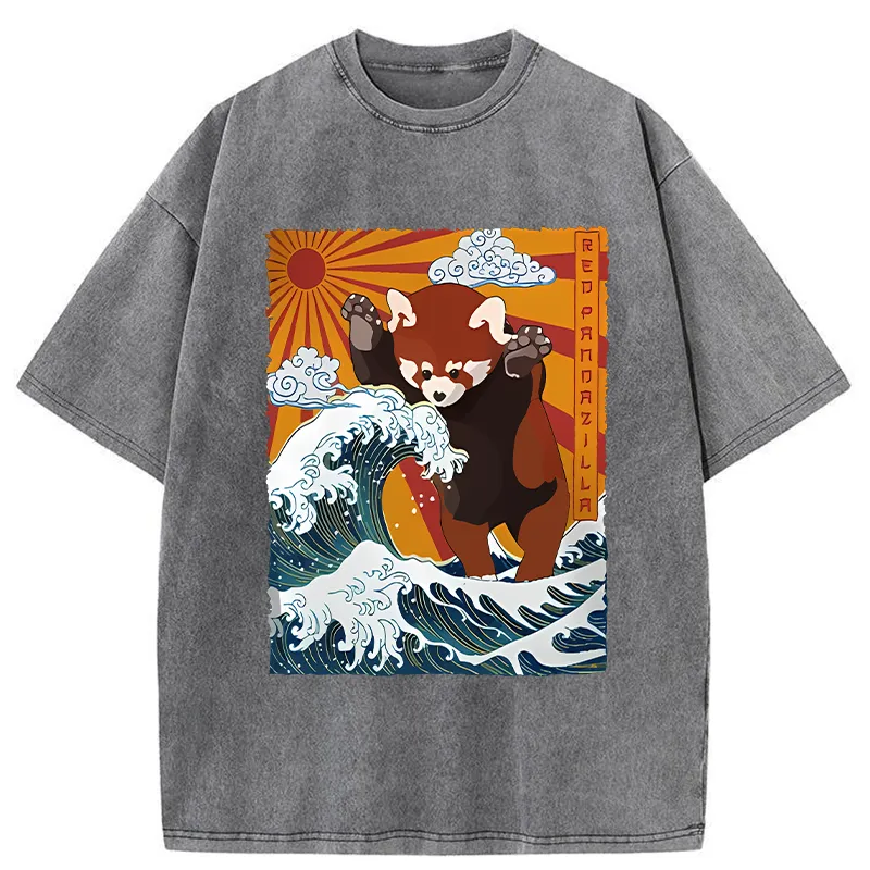The Great Wave Off Red Panda Washed T-Shirt