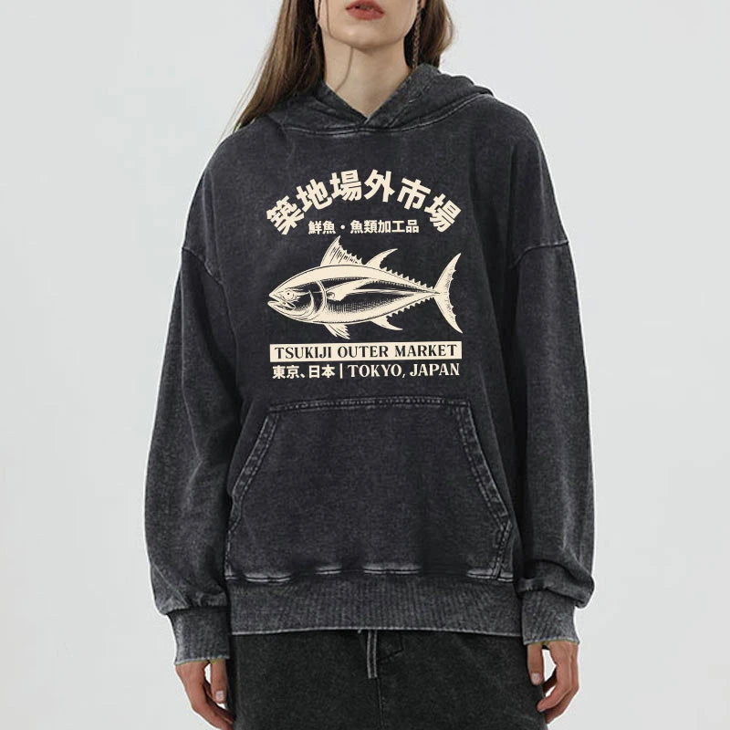 Japan Tsukiji Fish Market Washed Hoodie