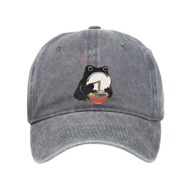  Funny Frog Eating Ramen Washed Cap