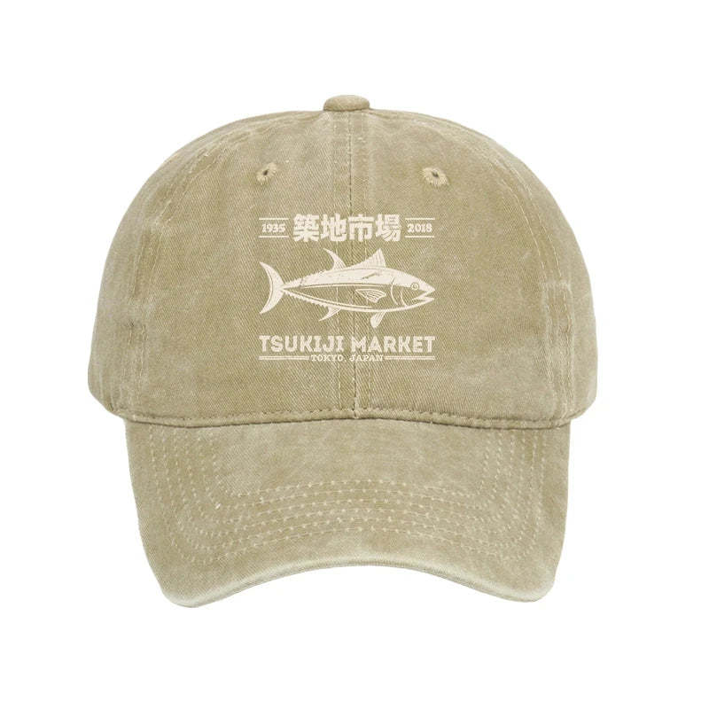  Retro Tsukiji Fish Market Streetwear Tokyo Washed Cap